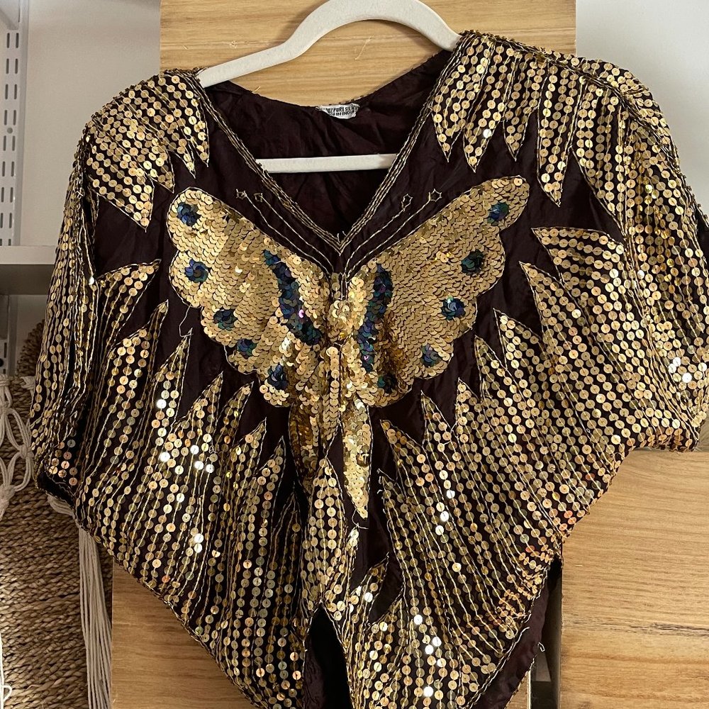Vintege butterfly sequin top